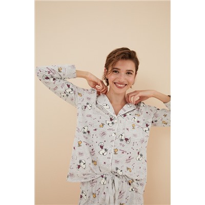 Pijama camisero 100% algodón Snoopy gris