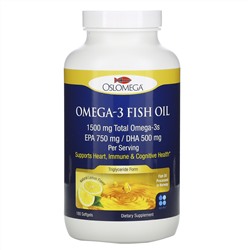 Oslomega, Рыбий жир Norwegian с омега-3, ароматизатор со вкусом лимона, 180 мягких капсул из рыбного желатина