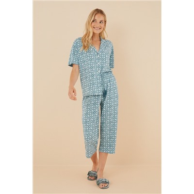 Pijama camisero 100% algodón Capri estampado geométrico
