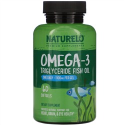 NATURELO, Omega-3, Triglyceride Fish Oil, 1,100 mg, 60 Softgels