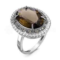 Кольцо из серебра с ювелирным стеклом раухтопаз и фианитами родированное