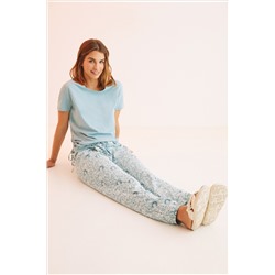 Pijama largo 100% algodón fruncidos azul