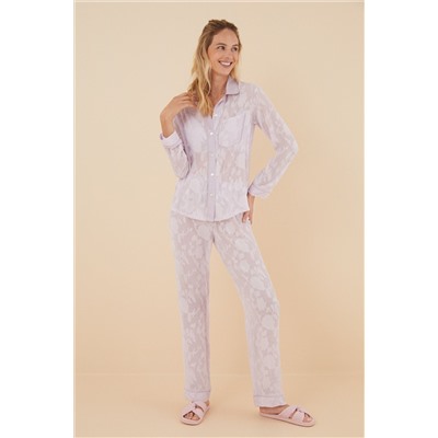 Pijama camisero largo satén lila