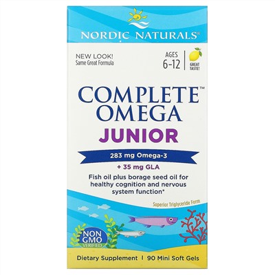 Nordic Naturals, Complete Omega, для детей от 6 до 12 лет, со вкусом лимона, 283 мг, 90 мини-капсул