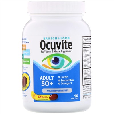 Bausch & Lomb, Ocuvite, для людей старше 50 лет, добавка с витаминами и минералами для здоровья глаз, 90 мягких таблеток