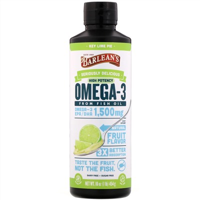 Barlean's, Omega-3 Fish Oil,  Key Lime Pie, 1,500 mg, 16 oz (454 g)