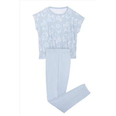 Pijama manga corta ovejas punto cálido azul