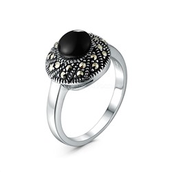 Кольцо из чернёного серебра с ониксом и марказитами