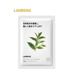 Lanbena Антиоксидантная, антивозрастная, тканевая маска с экстрактом зеленого чая, 25 мл.