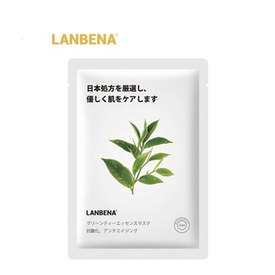 Lanbena Антиоксидантная, антивозрастная, тканевая маска с экстрактом зеленого чая, 25 мл.