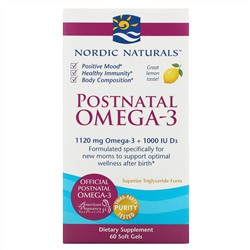 Nordic Naturals, Postnatal Omega-3, Lemon, 1,120 mg, 60 Soft Gels