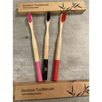 Зубная щетка из бамбука, щетина с угольным напылением,bamboobrush, ​ 1 шт. (средняя жесткость), круглая ручка. цвета в ассортименте.