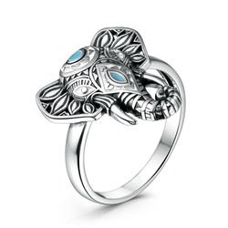 Кольцо из чернёного серебра с эмалью - Слон К-0146оэбг