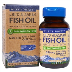 Wiley's Finest, Wild Alaskan Fish Oil, Easy Swallow Minis, 630 mg, 60 Softgels