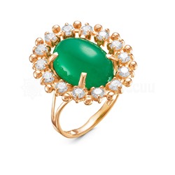 Кольцо из золочёного серебра с кварцем зелёный агат и фианитами