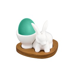 Подставка п/яйцо 9,5*8*8 см "Белый кролик" + солонка на дерев. подставке