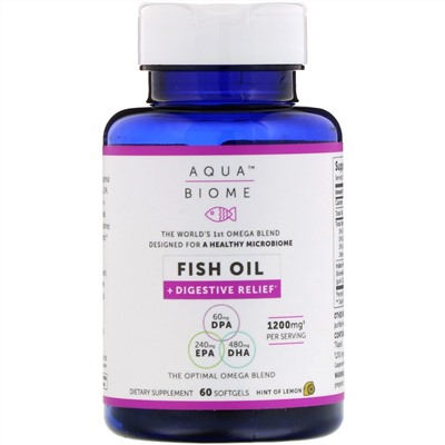 Enzymedica, Aqua Biome, Fish Oil + Digestive Relief, Lemon Flavor, 1,200 mg, 60 Softgels