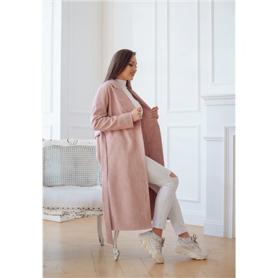 Пальто женское демисезонное 21820 (розовый рубчик)