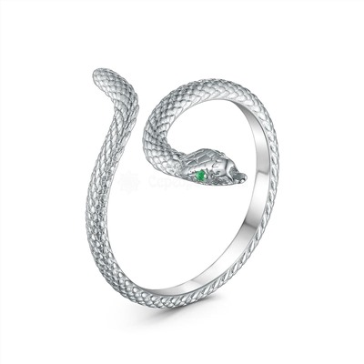 Кольцо разъёмное из серебра с фианитами родированное - Змея