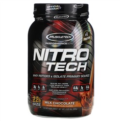 Muscletech, Nitro Tech, сывороточный изолят + рост сухой мышечной массы, вкус молочного шоколада, 907 г (2 фунта)