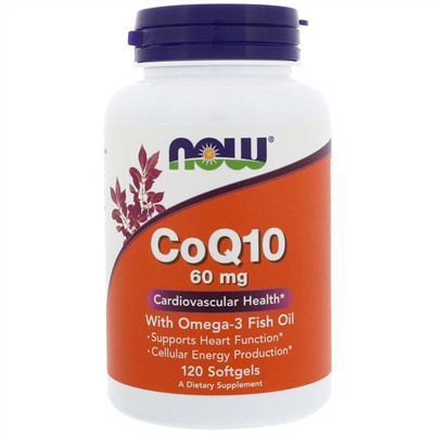 Now Foods, CoQ10 с рыбьим жиром с омега-3, 60 мг, 120 мягких желатиновых капсул
