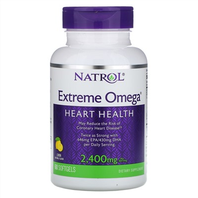 Natrol, Extreme Omega, со вкусом лимона, 2400 мг, 60 мягких желатиновых капсул