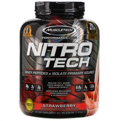 Muscletech, Nitro Tech, сывороточный изолят + рост сухой мышечной массы, вкус клубники, 1,80 кг (3,97 фунта)