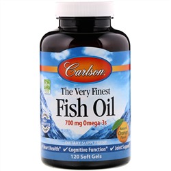 Carlson Labs, Самый лучший рыбий жир, натуральный апельсиновый вкус, 700 мг, 120 мягких таблеток
