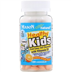 Mason Natural, Healthy Kids, Cod Liver Oil Chewable with Vitamin D!, Artificial Orange Flavor, 100 Chewables
