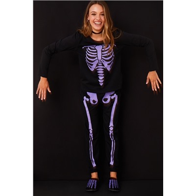 Pijama 100% algodón negro esqueleto