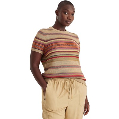 LAUREN Ralph Lauren Plus Size Fair Isle & Striped Short Sleeve Sweater