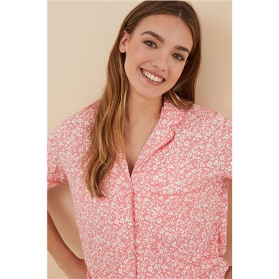 Pijama camisero Capri 100% algodón flores coral