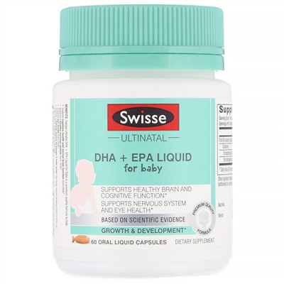 Swisse, Ultinatal, DHA + EPA Liquid for Baby, 60 Oral Liquid Capsules