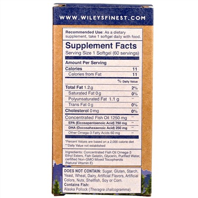 Wiley's Finest, Wild Alaskan Fish Oil, Peak EPA, 1,000 mg, 60 Fish Softgels