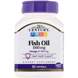 21st Century, Рыбий жир, 1000 мг, 60 мягких желатиновых капсул