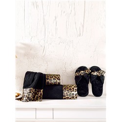 Tivolyo home Leopard | Набор полотенец из 4-х предметов (30x50 см, 50х100 см, 75х150 см) + тапочки