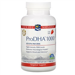 Nordic Naturals, ProDHA 1000, со вкусом клубники, 1000 мг, 120 мягких желатиновых капсул