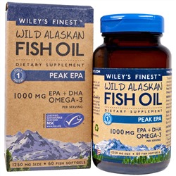 Wiley's Finest, Wild Alaskan Fish Oil, Peak EPA, 1,000 mg, 60 Fish Softgels