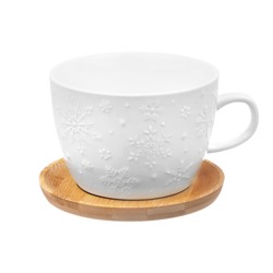 Чашка для капучино и кофе латте 500 мл "Снежинки" + дер. подстав