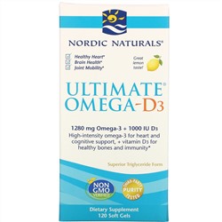 Nordic Naturals, Ultimate Омега-D3, со вкусом лимона, 1000 мг, 120 капсул