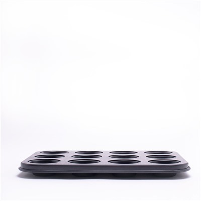 9504  Форма для выпечки кексов/маффинов PROFFI на 12шт 26,5x19,5x2см с премиальным  антипригарным покрытием Teflon. Материал: углеродистая сталь. Толщина: 0,8мм