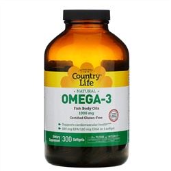 Country Life, Омега-3, 1000 мг, 300 мягких желатиновых капсул
