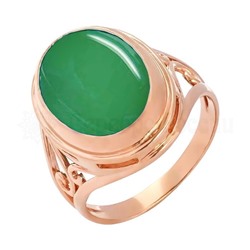 Кольцо из золочёного серебра с зелёным агатом
