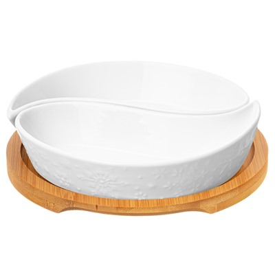 Тарелка под оливки 100 мл 15*15*3,5 см "Снежинки" на деревянной подставке