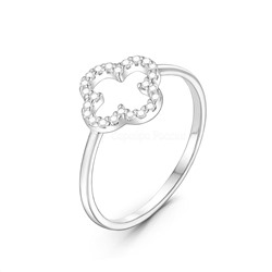 Кольцо из серебра с фианитами родированное - Клевер, четырехлистник