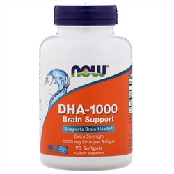 Now Foods, DHA-1000 для улучшения работы мозга с повышенной силой действия, 1000 мг, 90 мягких таблеток