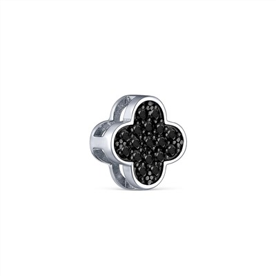 Серьги-пусеты из серебра с натуральной чёрной шпинелью родированные - Клевер, четырёхлистник 2-296рч416