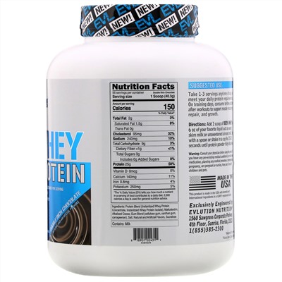 EVLution Nutrition, 100% сывороточного протеина, двойной шоколад, 2,268 кг (5 фунтов)