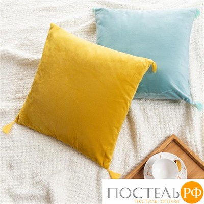 Чехол на подушку с кисточками Этель цвет желтый, 45х45 см, 100% п/э, велюр 6906464