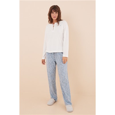 Pijama largo 100% algodón marfil y flores